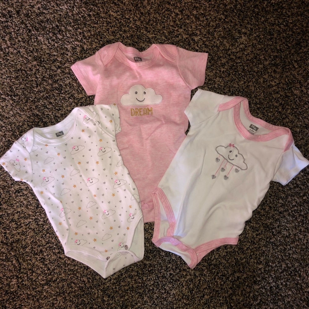 3 0-3 month pink and white onesies
